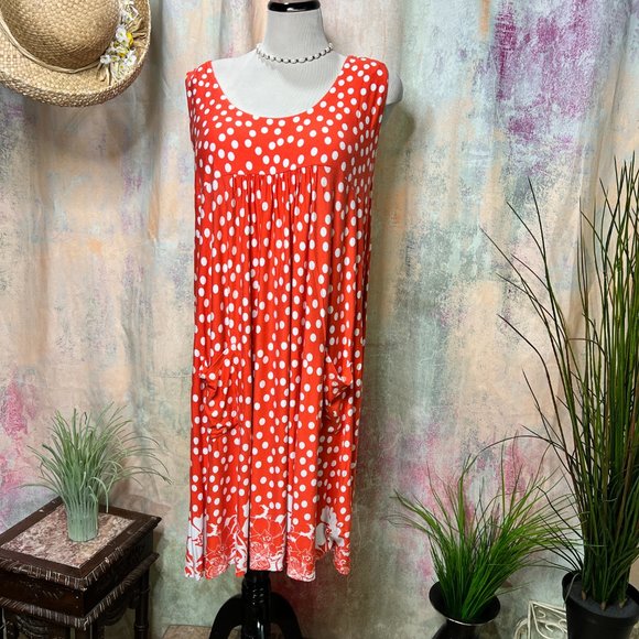 📌bpc Polka Dots Empire Waist Casual Hip-friendly A-Line Dress w/ Patch Pockets - Picture 1 of 15